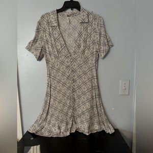 Free People Melody Geometric Button Down Fit & Flare Swing Dress Gray Blue Sz 10